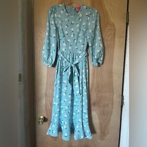 Kate Spade Light Blue Daisy Dress with Back Smocking and Zipper, and Tie Waist